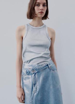 Металлизированная джинсовая юбка trf асиметрического кроя2 фото