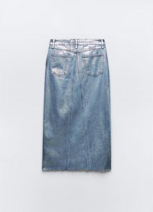Металлизированная джинсовая юбка trf асиметрического кроя7 фото