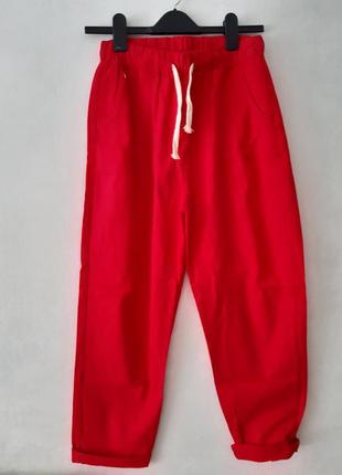 Темно-червоні котонові штани