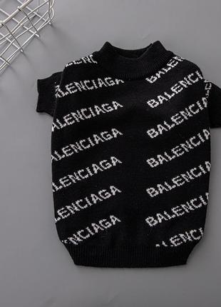 Брендовый свитер для собак balenciaga двухслойная вязка, с надписями по бокам, черный