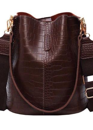 Жіноча сумка-мішок під крокодилову шкіру шопер крос-боді на пл...8 фото