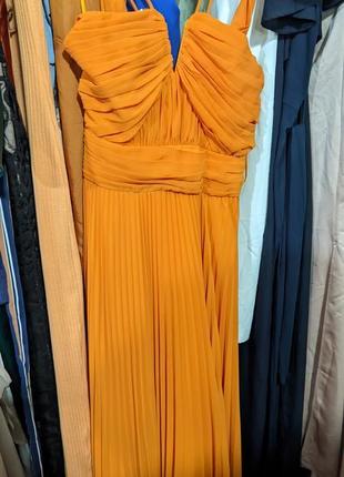 Жовтогаряче плаття максі плісе3 фото
