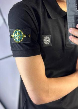 Поло stone island черного цвета с патчем на рукаве2 фото