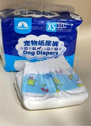 Памперси для собак на липучках одноразові, паковання 10 шт., білі1 фото