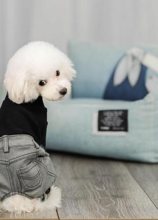Трикотажний комбінезон для собак cheepet штанці із сірого джинсу levi, чорного кольору5 фото