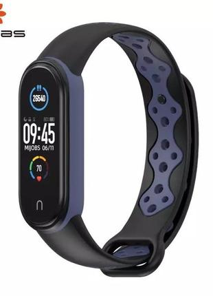 Ремешок mijobs sport style для xiaomi mi band 5 / 6 black blue2 фото