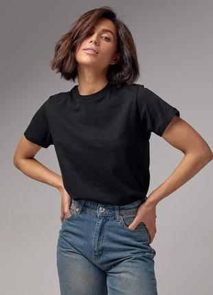 Базовая женская однотонная футболка - черный цвет, l (есть размеры)