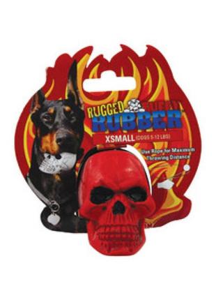 Игрушка для собак череп резиновый с канатом vip products rugged rubber, красный1 фото