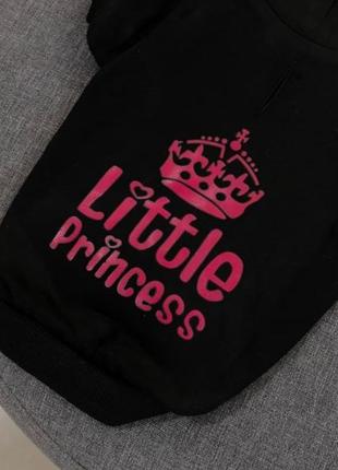 Толстовка для собак трикотажна з капюшоном, принт із написом little princes, чорного кольору3 фото