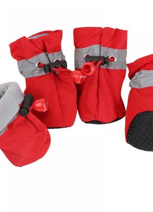 Теплі черевики для собак на весну-осінь, водонепроникні із затяжкою на флісі, червоного кольору