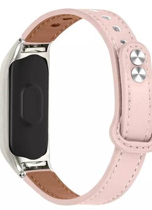 Ремінець leather strap xiaomi mi band 7 pink