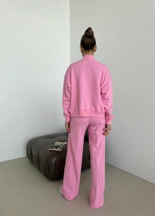 Женский качественный спортивный розовый костюм в стиле зара zara кофта и широкие брюки палаццо3 фото