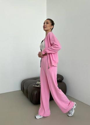 Женский качественный спортивный розовый костюм в стиле зара zara кофта и широкие брюки палаццо2 фото