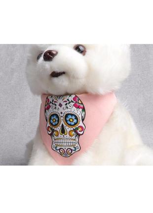 Нашийник-бандана для собак із малюнком череп, рожевого кольору3 фото