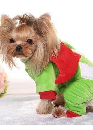 Велюровий комбінезон для собак mr.michael костюм арлекіна з капюшоном, зелений5 фото