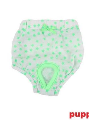 Труси для собак puppia "taffy" прикрашені дрібними зірочками та бантиком, гумка на животику, зелені