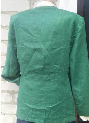 Крутой винтажный пиджак жакет блайзер зеленый лен австрия ретро бохо7 фото