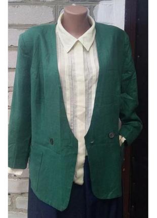 Крутой винтажный пиджак жакет блайзер зеленый лен австрия ретро бохо2 фото