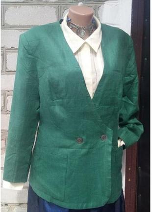 Крутой винтажный пиджак жакет блайзер зеленый лен австрия ретро бохо5 фото