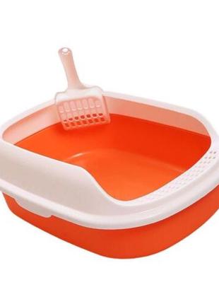 Туалетный лоток для котов под песок, селикагель, тофу с лопаткой, оранжевый