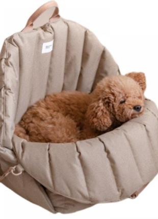 Стильная сумка-переноска для собак с 3 видами ручек,горизонтальная прошивка,ультралегкая, бежевая3 фото