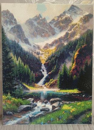 Картина "горский водопад" в технике алмазная живопись1 фото