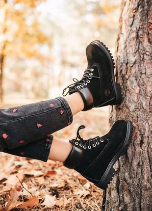 Ботинки timberland black fur черевики зимние с мехом3 фото