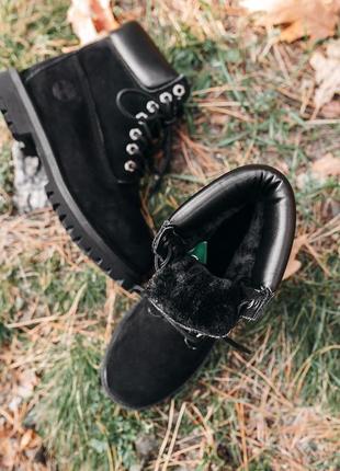 Ботинки timberland black fur черевики зимние с мехом6 фото