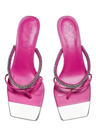 Эффектные розовые босоножки со стразами на каблуке mango туфельки сандалии2 фото