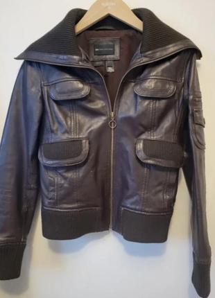 Шкіряна куртка бомпер шкіра косуха шкірянка коричнева vintage leather bomper jacket y2k куртка