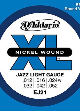 Струни для електрогітар d'addario ej21 xl jazz light 12-52