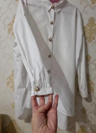 Біла поплінова сорочка оверсайз з ґудзиками перлинками zara5 фото