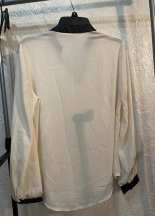 Базовая офисная блуза рубашка с кожаными вставками, молочная можно 1704 фото