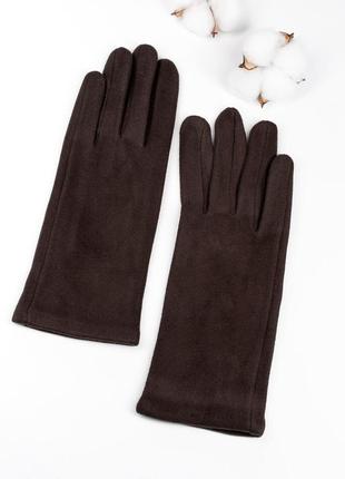 Коричневі однотонні рукавички з кашеміру на хутрі, розмір 7