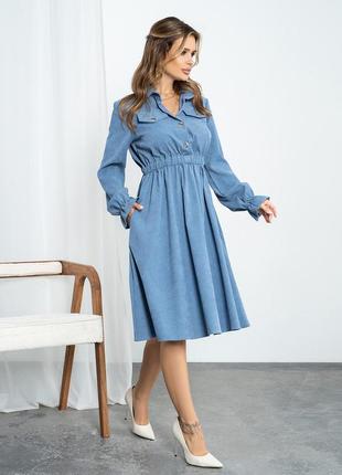 Синя вельветова сукня-сорочка з довгими рукавами, розмір s2 фото