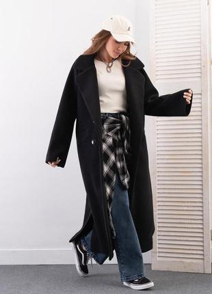 Чорне видовжене пальто з розрізами, розмір xxl