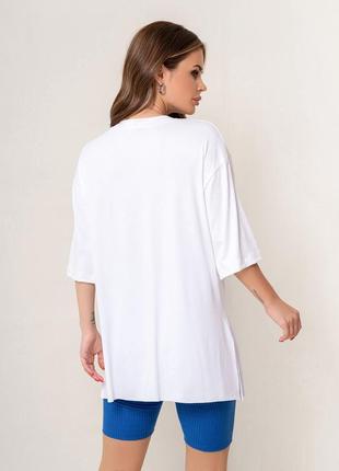 Біла оверсайз футболка з розрізами, розмір s3 фото