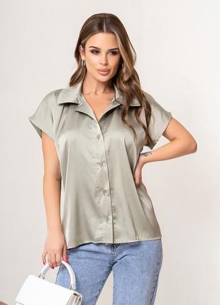 Оливкова класична блуза з шовку, розмір s