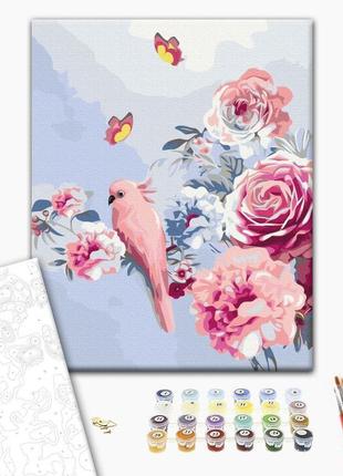 Картина за номерами "папуга в квітах", "bs33352", 40x50 см1 фото
