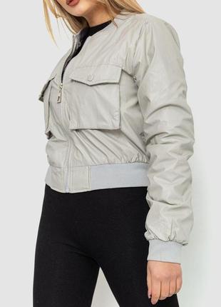 Куртка жіноча з екошкіри коротка, колір сірий, розмір l, 186r0973 фото