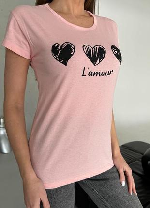Рожева трикотажна футболка з серцем і написом, розмір s4 фото