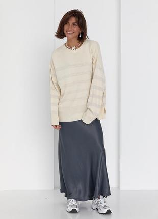 Жіноча кофта oversize в смужку - кремовий колір, l3 фото