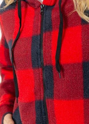 Кофта жіноча в клітку на флісі, з капюшоном, колір червоно-чор...5 фото