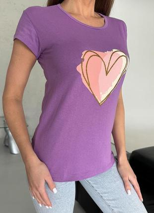Бузкова трикотажна футболка з великим серцем, розмір s4 фото
