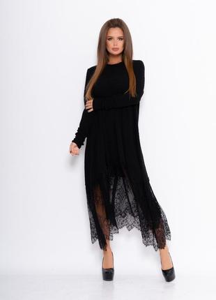 Чорна фактурна вільна сукня з мереживом, розмір s1 фото