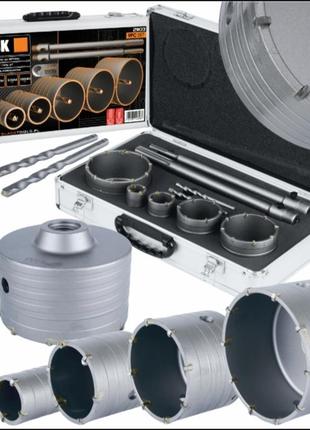 Коронки по бетону 9 эл.(30,40,65,80,100мм) с адаптером sds plus,sds max(300мм) black