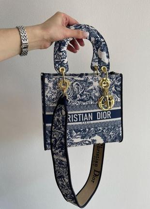 Christian dior medium lady d-lite bag blue/white3 фото