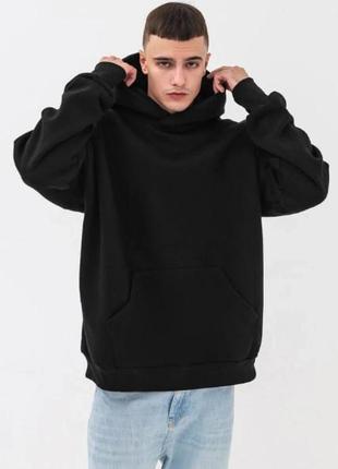 Подростковое модное худи oversize на мальчика с вшитым капюшоном и двумя боковыми карманами чорного цвета s-m2 фото