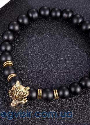Шикарний чоловічий браслет із шунгіту wolf у вигляді голови вовка