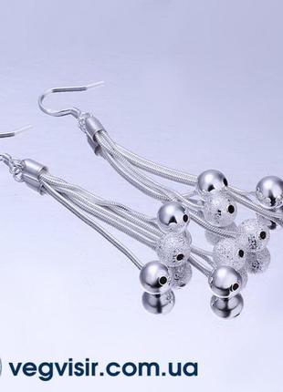Модні висячі сережки пензля з кульками стерл. срібло 925 сереж...2 фото